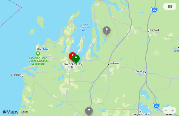 Map of Closest Airports Traverse City, Michigan