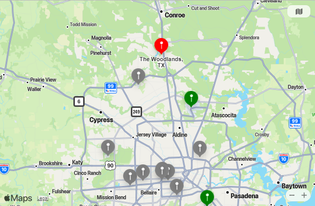 Map of Closest Airports The Woodlands, Texas