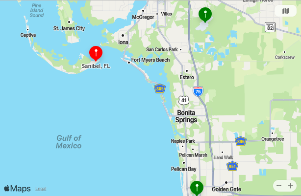 Map of Closest Airports Sanibel Island, Florida
