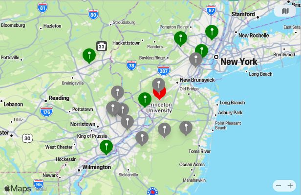 Map of Closest Airports Princeton University