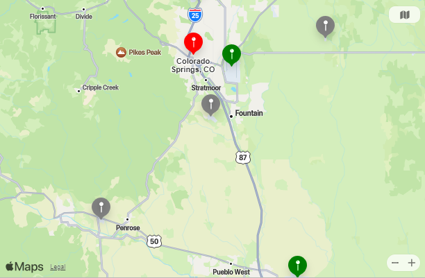 Map of Closest Airports Colorado Springs