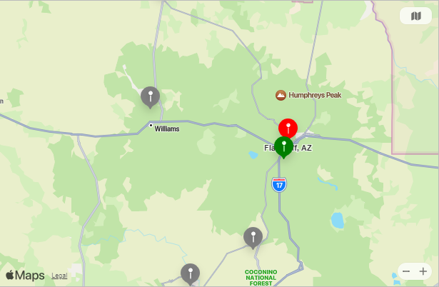 Map of Closest Airports Flagstaff, Arizona