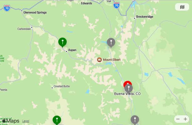 Map of Closest Airports Buena Vista, Colorado