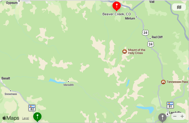 Map of Closest Airports Beaver Creek, Colorado