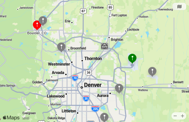 Map of Closest Airports Boulder, Colorado