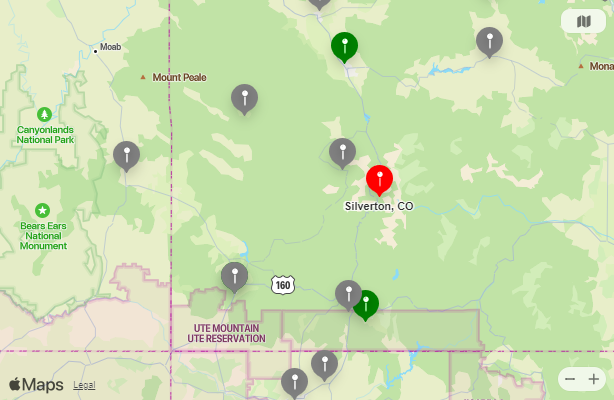 Map of Closest Airports Silverton, Colorado