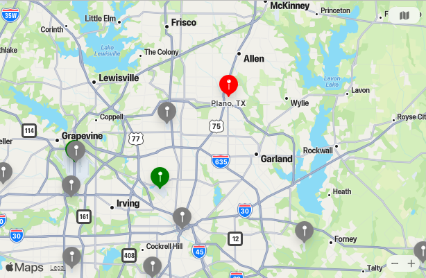 Map of Closest Airports Plano, Texas