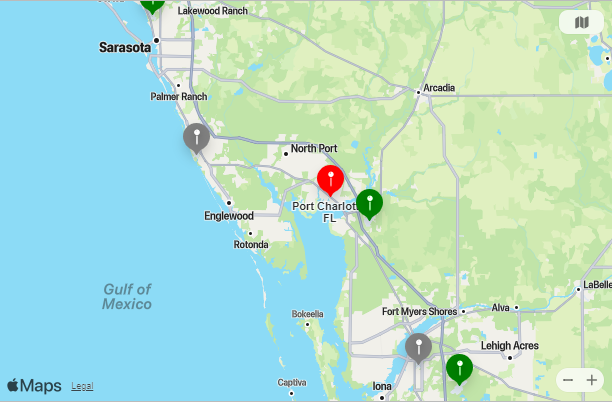 Map of Closest Airports Port Charlotte, Florida