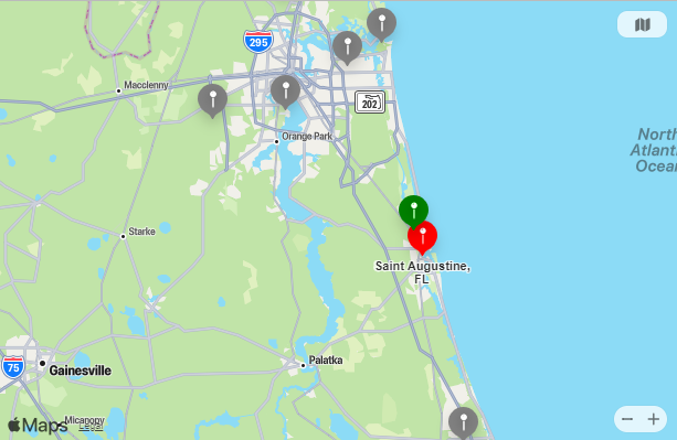 Map of Closest Airports St. Augustine, Florida