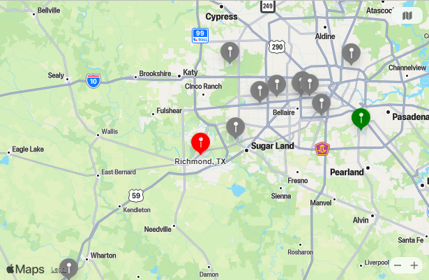 Map of Closest Airports Richmond, Texas