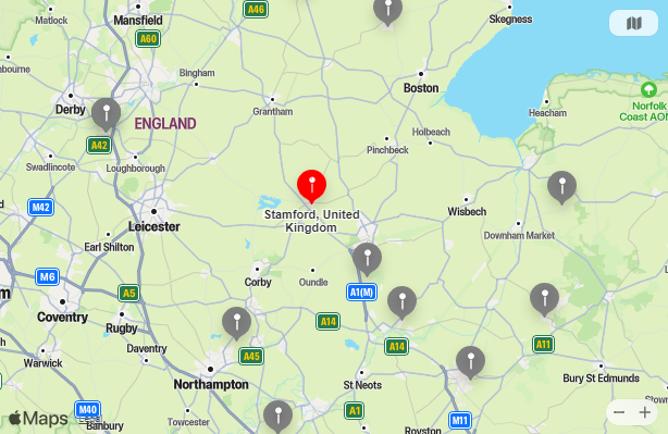 Map of Closest Airports Stamford, England