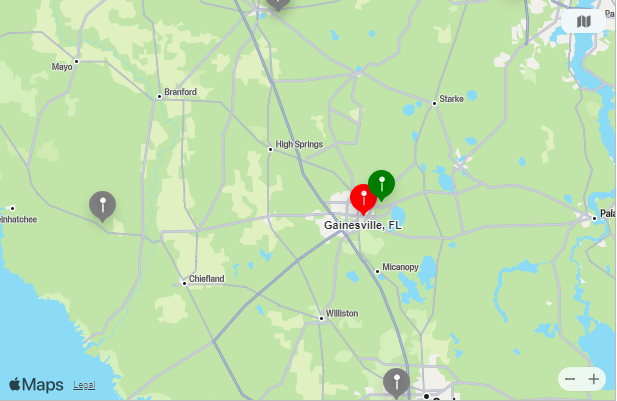 Map of Closest Airports Gainesville, Florida
