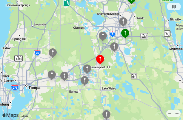 Map of Closest Airports Davenport, Florida