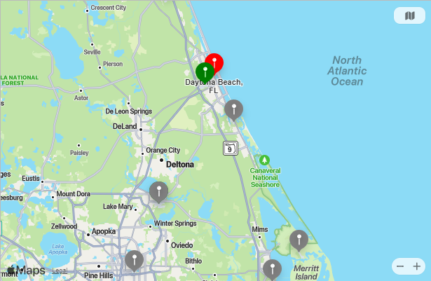 Map of Closest Airports Daytona Beach, Florida