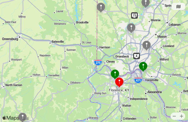 Map of Closest Airports Florence, Kentucky