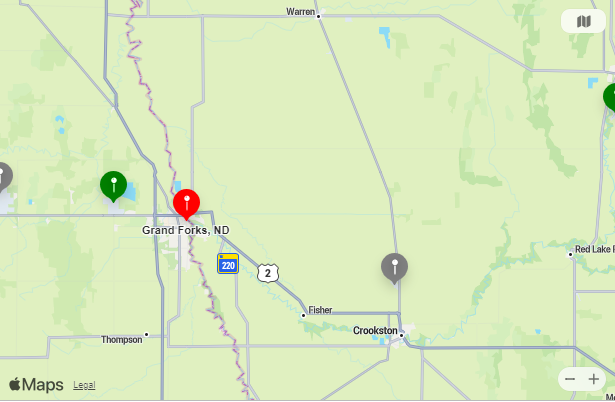 Map of Closest Airports Grand Forks, North Dakota