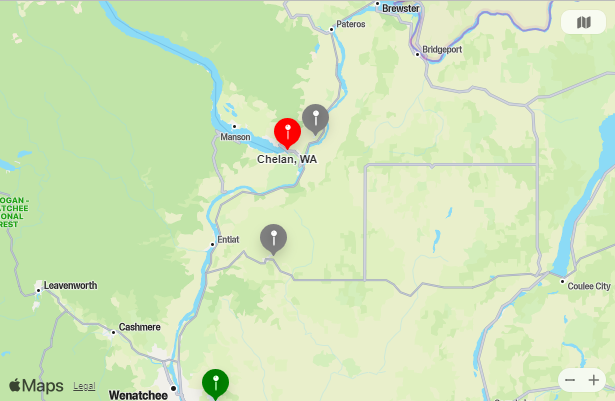 Map of Closest Airports Chelan, Washington State