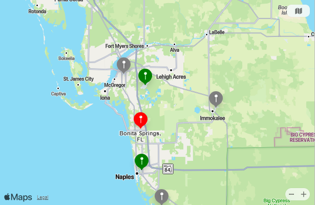 Map of Closest Airports Bonita Springs, Florida