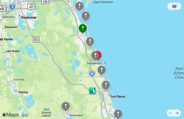 Map of Closest Airports Sebastian, Florida