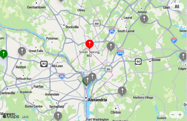 Map of Closest Airports Silver Spring, Maryland