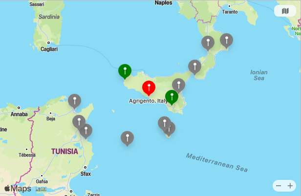 Map of Closest Airports Agrigento, Sicily