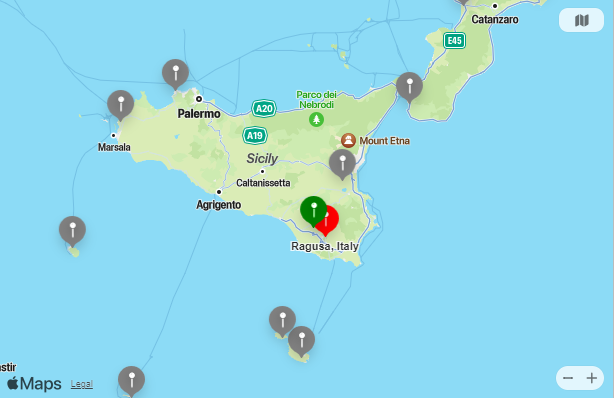 Map of Nearest Airports Ragusa, Sicily