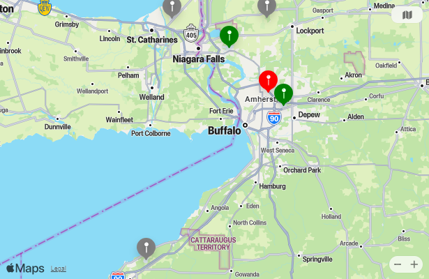 Map of Closest Airports Amherst, New York