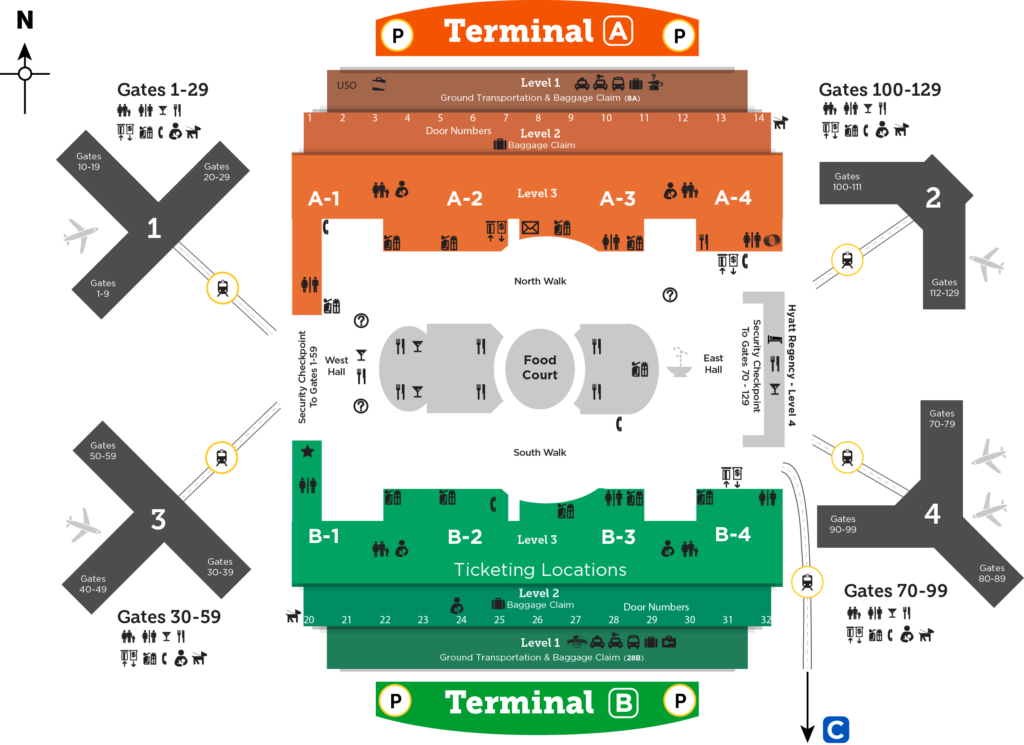 MCO Airport Terminal A and B Map 