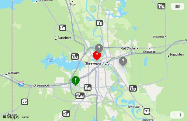 Map of Closest Airports Shreveport, Louisiana