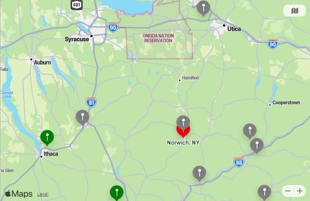 Map of Closest Airports Norwich, New York