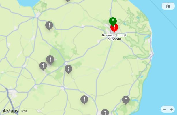 Map of Closest Airports Norwich, England