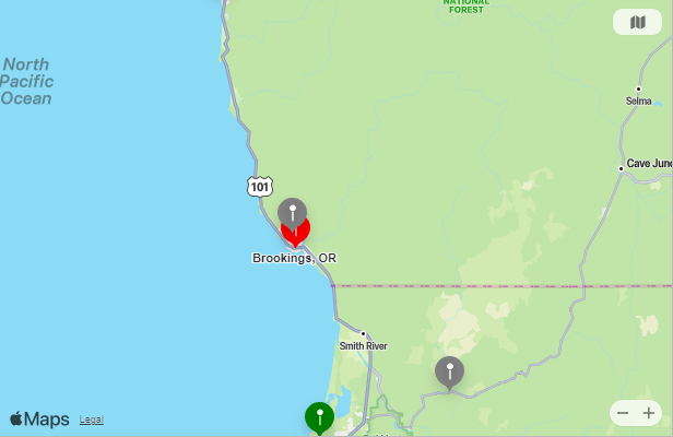 Map of Closest Airports Brookings, Oregon