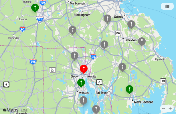 Map of Closest Airports Brown University