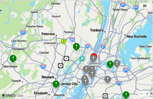 Map of Closest Airports Columbia University