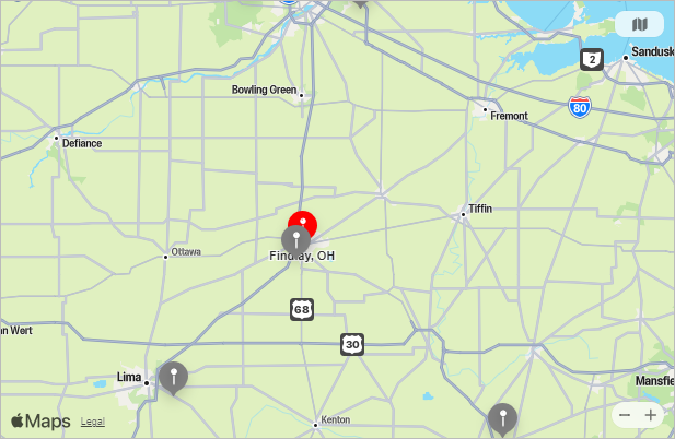 Map of Nearest Airports Findlay, Ohio