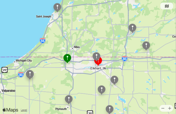 Map of Closest Airports Elkhart, Indiana