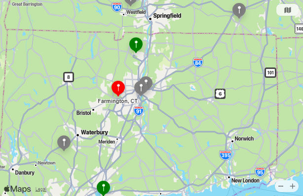 Map of Closest Airports Farmington, Connecticut