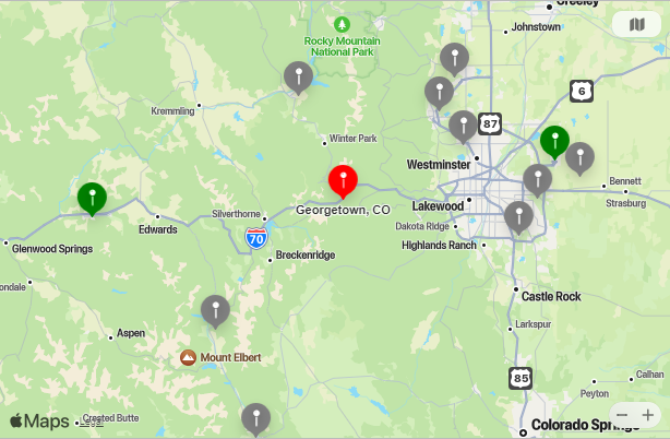 Map of Closest Airports Georgetown, Colorado