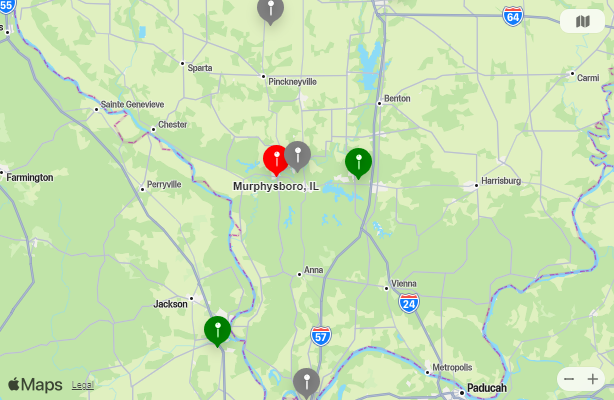 Map of Closest Airports Murphysboro, Illinois