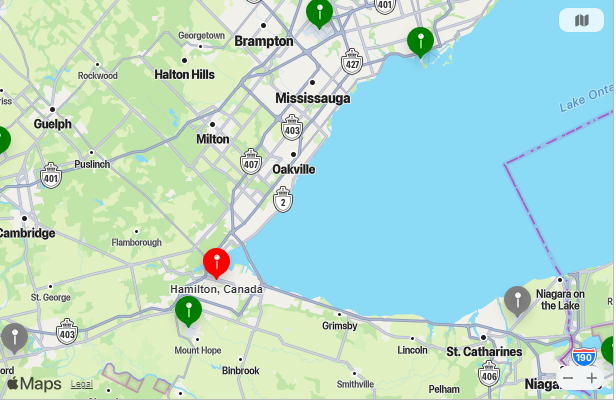 Map of Closest Airports Hamilton, Ontario