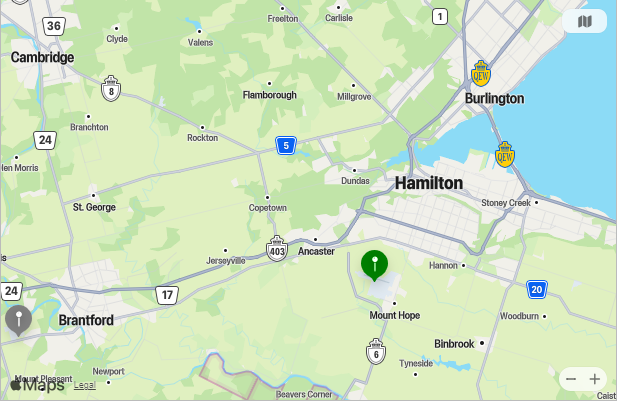 Map of Closest Airports Kitchener, Ontario