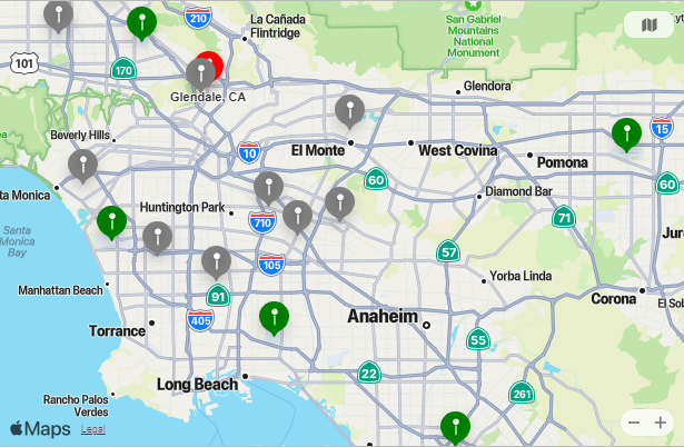 Map of Closest Airports Glendale, California