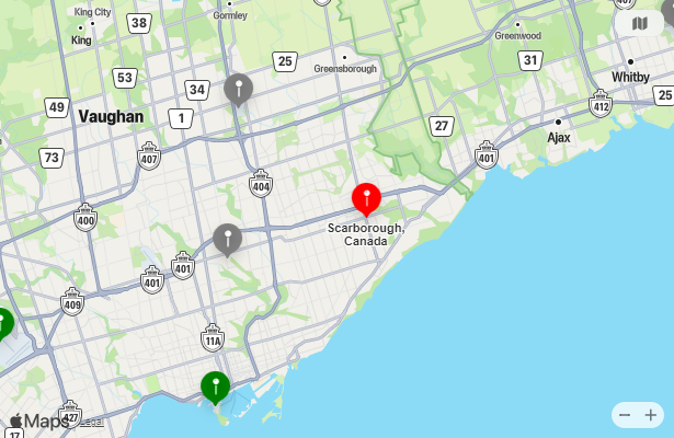 Map of Closest Airports Scarborough, Ontario