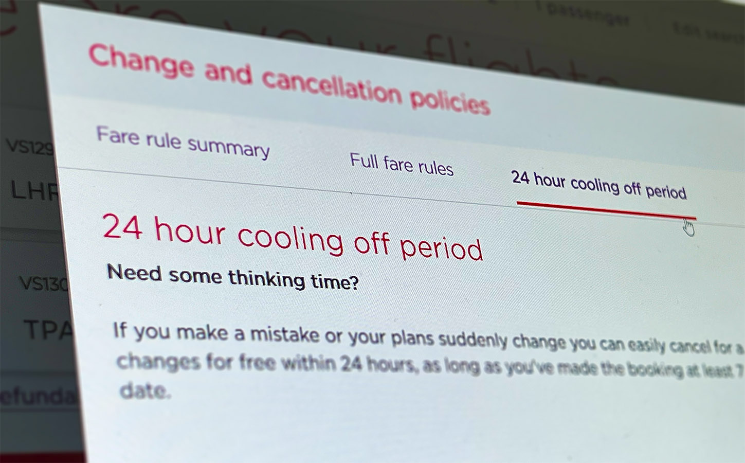 Virgin Atlantic 24 hours cancellation policy