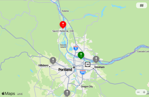 Map of Closest Airports St. Helens, Oregon