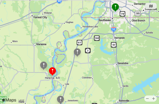 Map of Closest Airports Helena, Arkansas