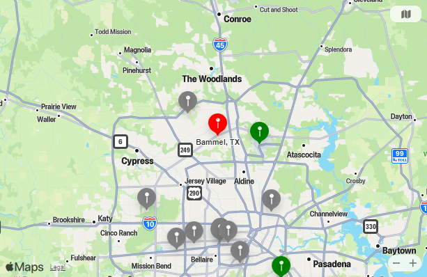 Map of Closest Airports Bammel North Houston