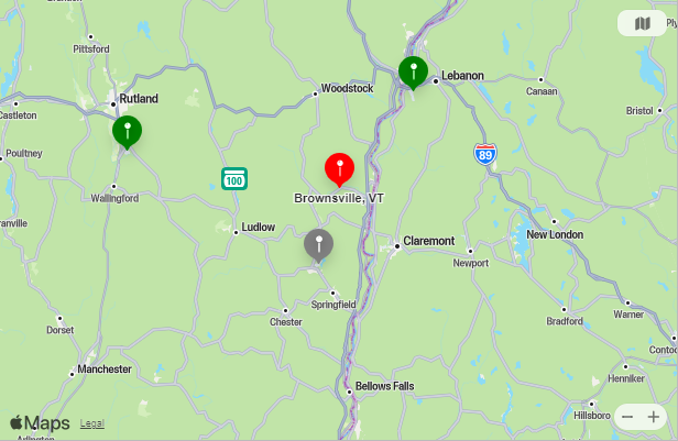 Map of Closest Airports Brownsville, Vermont