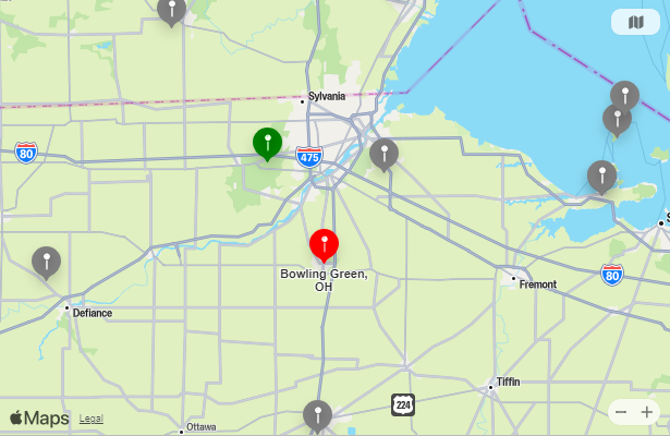 Map of Nearest Airports Bowling Green, Ohio