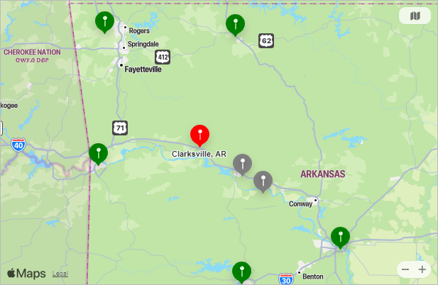 Map of Closest Airports Clarksville, Arkansas